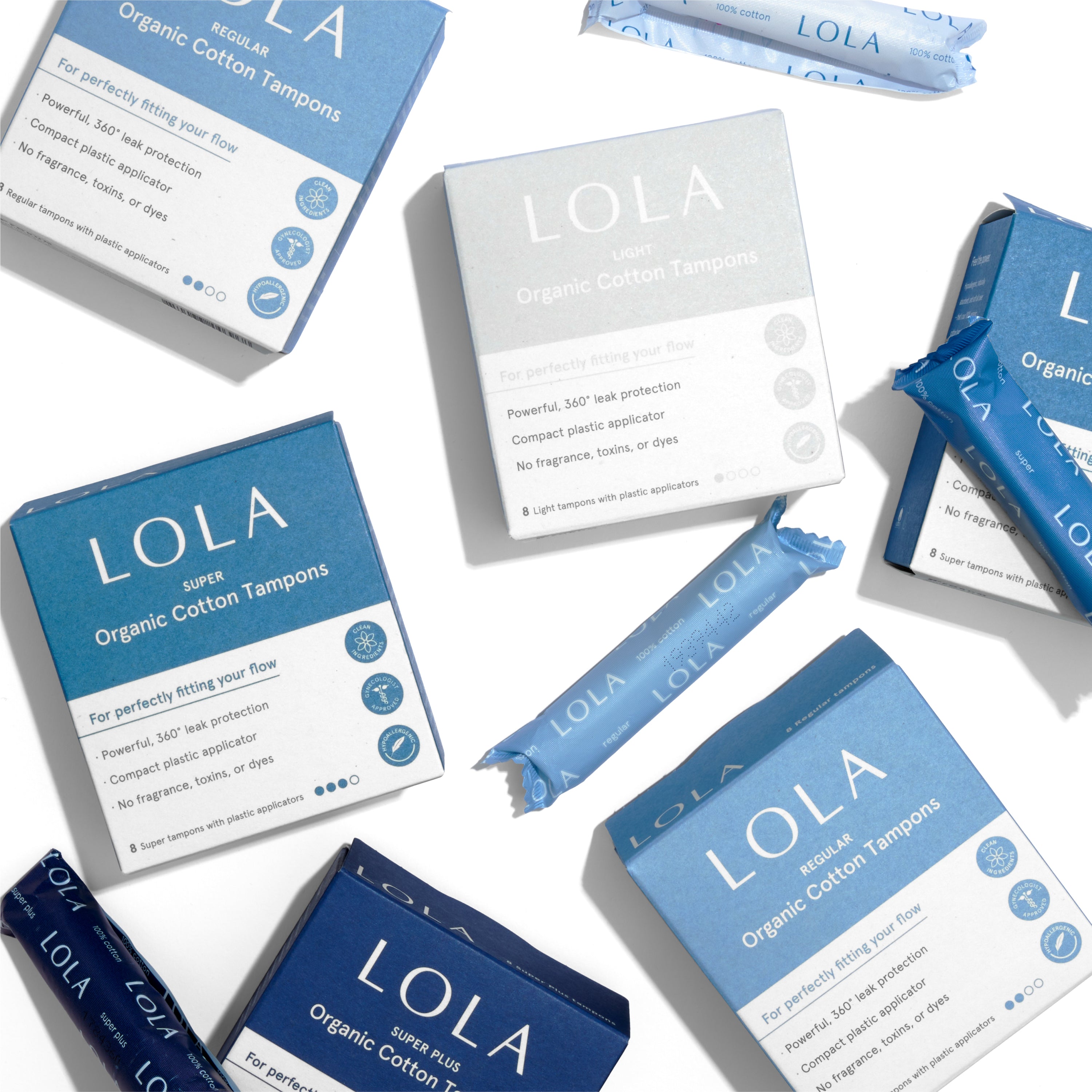 LOLA organic cotton tampon packaging on a white background