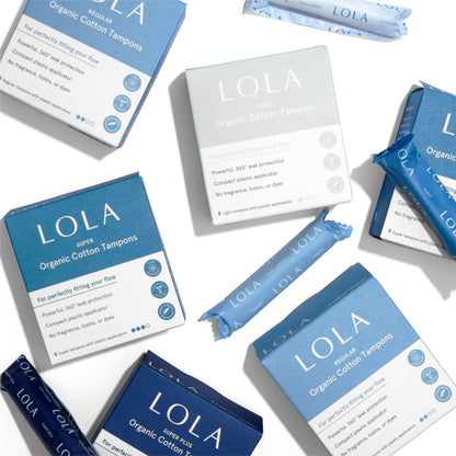 LOLA organic cotton tampon packaging on a white background